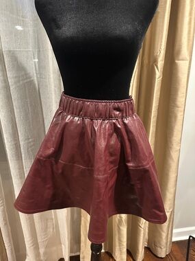 H&M Burgundy Faux Leather Skater Skirt